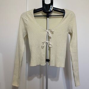 Sincerely Jules Butter Ribbed Tie-Front Blouse